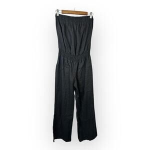Blue Saks Fifth Avenue Womens size Medium Strapless Linen Jumpsuit Black
